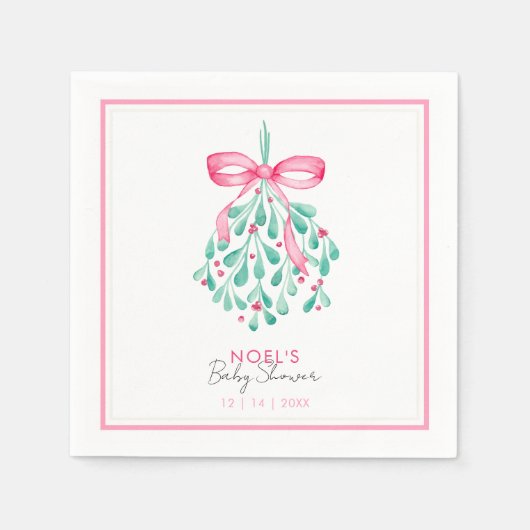 Serviette En Papier Serviettes de Baby shower en Mistletoe rose pour f (Devant)