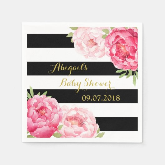 Serviette En Papier Serviettes de Baby shower Floral Rose noir (Devant)