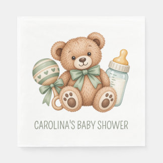 Serviette En Papier Serviettes de Baby Shower Ourson Vert Sauge