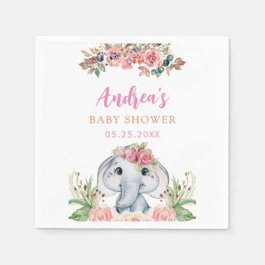 Serviette En Papier serviettes de Baby shower rose éléphant (Devant)