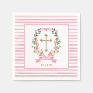 Serviette En Papier Serviettes de baptême florales roses