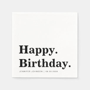Serviette En Papier Serviettes de birthday modernes noir & blanc