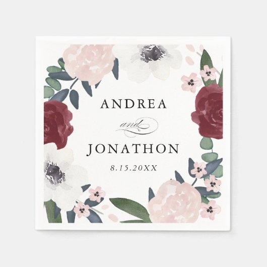 Serviette En Papier Serviettes de boissons romantiques aux fleurs (Devant)