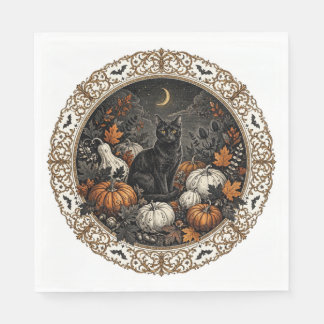 Serviette En Papier Serviettes de chat noir Halloween gothique victori