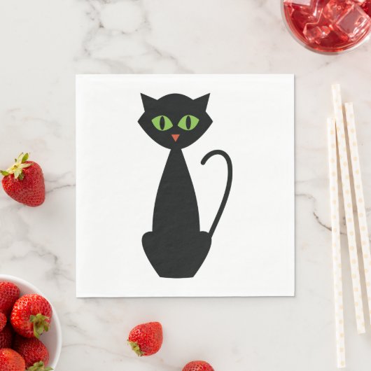 Serviette En Papier Serviettes de chat noir vert (En situation)