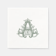 Serviettes de cocktail à monogramme 'A' vert foncé
