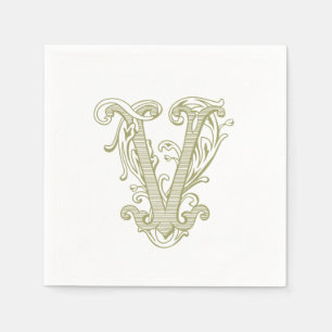 Serviette En Papier Serviettes de cocktail à monogramme "V" vert olive