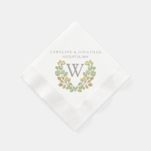 Serviette En Papier Serviettes de courroie Monogramme à feuilles verte