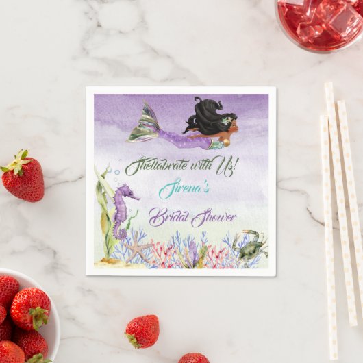 Serviette En Papier Serviettes de crabe d'hippocampe vert mauve de sir (En situation)