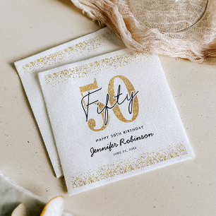 Serviette En Papier Serviettes de fête 50 ans en or blanc chic