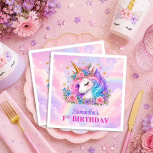 Serviette En Papier Serviettes de fête d'anniversaire de fille licorne