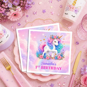 Serviette En Papier Serviettes de fête d'anniversaire de fille licorne