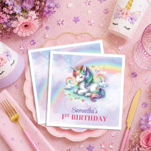 Serviette En Papier Serviettes de fête d'anniversaire fille licorne ro