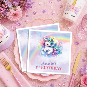 Serviette En Papier Serviettes de fête d'anniversaire fille rose viole