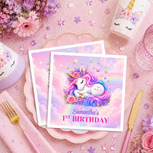 Serviette En Papier Serviettes de fête d'anniversaire Licorne Arc-en-c