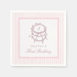 Serviette En Papier Serviettes de fête d'anniversaire rayées rose coqu