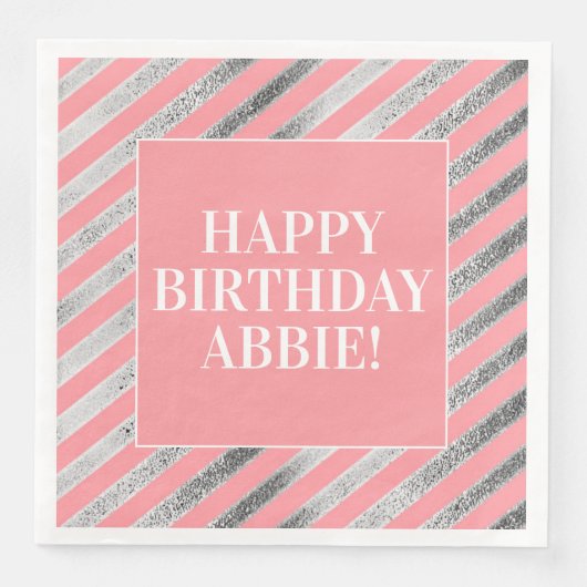 Serviette En Papier Serviettes de fête d'anniversaire roses et argenté (Devant)