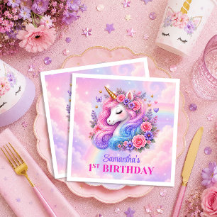 Serviette En Papier Serviettes de fête de fille Licorne Rose Magique J