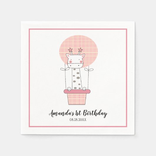 Serviette En Papier Serviettes de fête de la Giraffe premier anniversa (Devant)