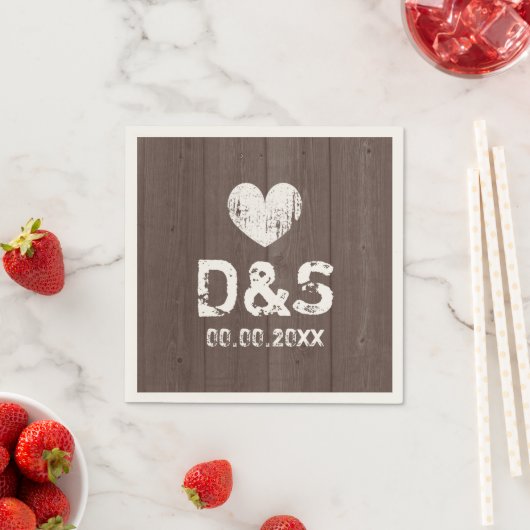 Serviette En Papier Serviettes de fête de mariage en bois brun rustiqu (En situation)