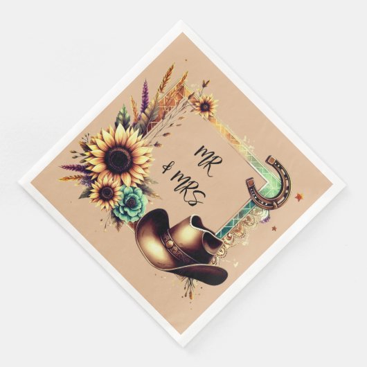 Serviette En Papier Serviettes de fête de mariage Tournesol Rustique (Coin)