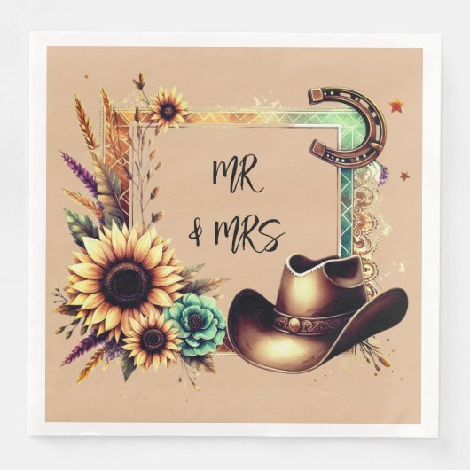 Serviette En Papier Serviettes de fête de mariage Tournesol Rustique (Devant)