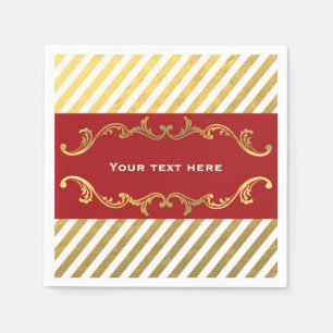 Serviette En Papier Serviettes de fête de Noël rayées rouge et or