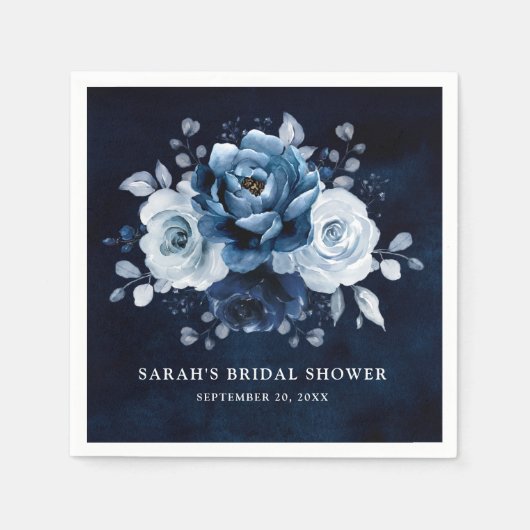 Serviette En Papier Serviettes de Fête des mariées florale Dusty Blue  (Devant)