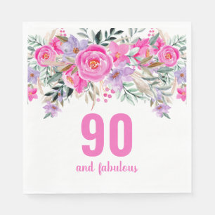 Serviette En Papier Serviettes de fête fleurie rose 90e anniversaire