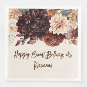 Serviette En Papier Serviettes de fête florales beige brun ivoire