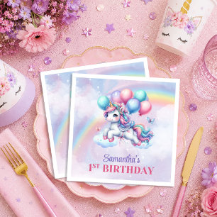 Serviette En Papier Serviettes de fête Licorne Étincelante Rose Violet