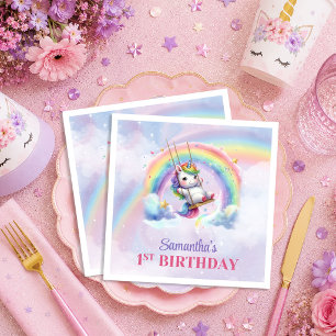 Serviette En Papier Serviettes de fête Licorne Magique Rose Violet Fil