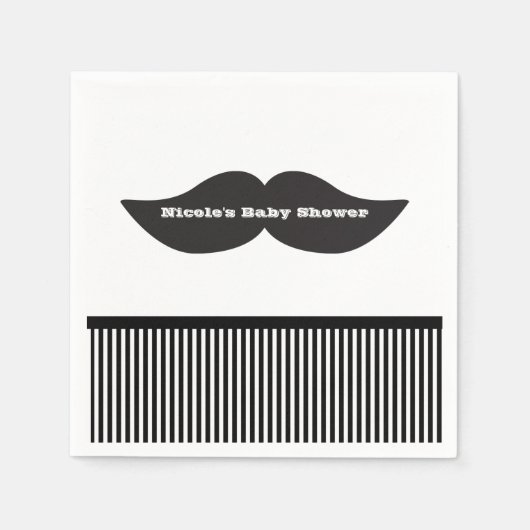 Serviette En Papier Serviettes de fête rayées noir et blanc Mustache B (Devant)