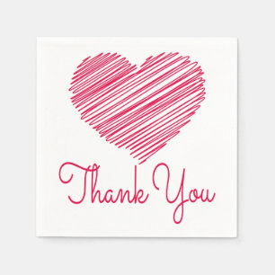 Serviette En Papier Serviettes de fête rose rouge cœur Doodle Merci