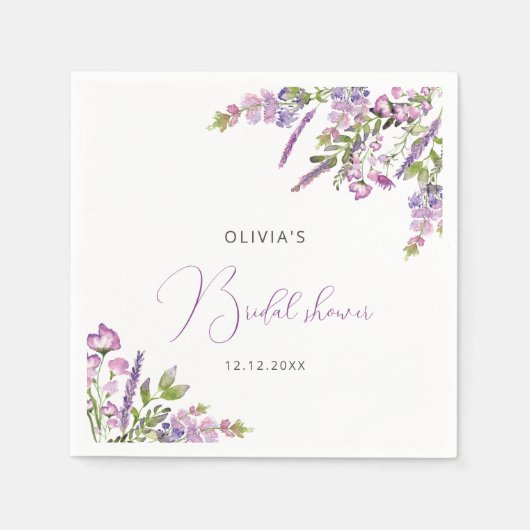 Serviette En Papier Serviettes de Fêtes des mariées florales violettes (Devant)