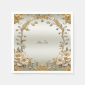 Serviette En Papier Serviettes de fleurs blanches dorées (Devant)