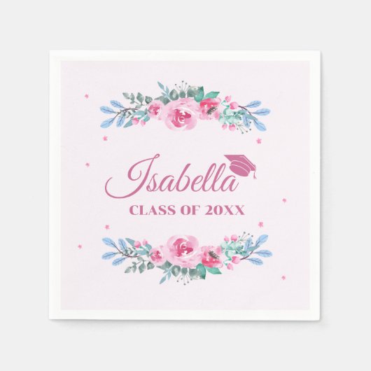 Serviette En Papier Serviettes de graduation avec nom de diplômé et fl (Devant)