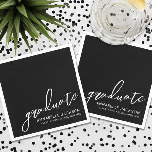 Serviette En Papier Serviettes de graduation noires personnalisées