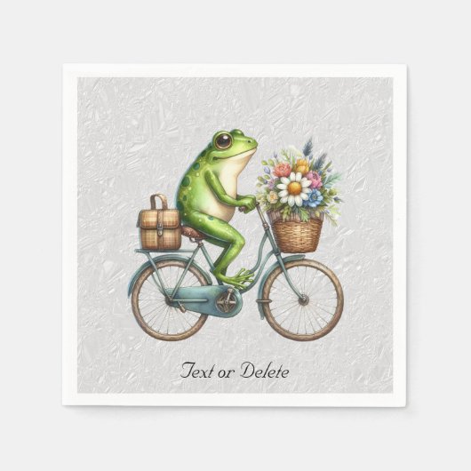 Serviette En Papier Serviettes de grenouille à bicyclette florales (Devant)