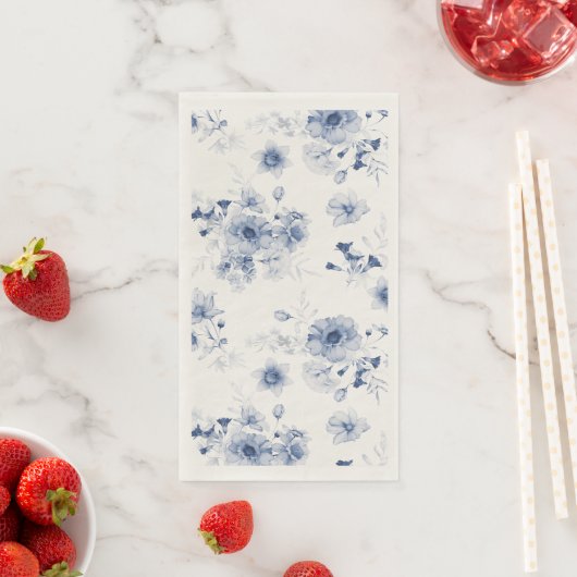 Serviette En Papier Serviettes de invité en aquarelle florale bleu pou (En situation)