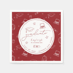 Serviette En Papier Serviettes de la partie de graduation blanc rouge 