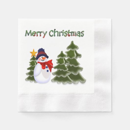 Serviette En Papier Serviettes de la scène hivernale Snowman (Devant)