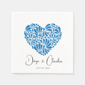 Serviette En Papier Serviettes de mariage à coeur en Talavera bleue (Devant)
