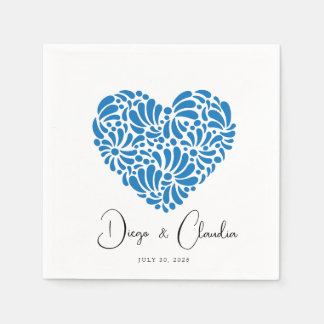 Serviette En Papier Serviettes de mariage à coeur en Talavera bleue