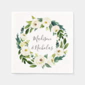 Serviette En Papier Serviettes de Mariage à fleurs blanches et vertes (Devant)