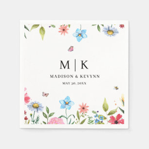 Serviette En Papier Serviettes de mariage à fleurs sauvages chic