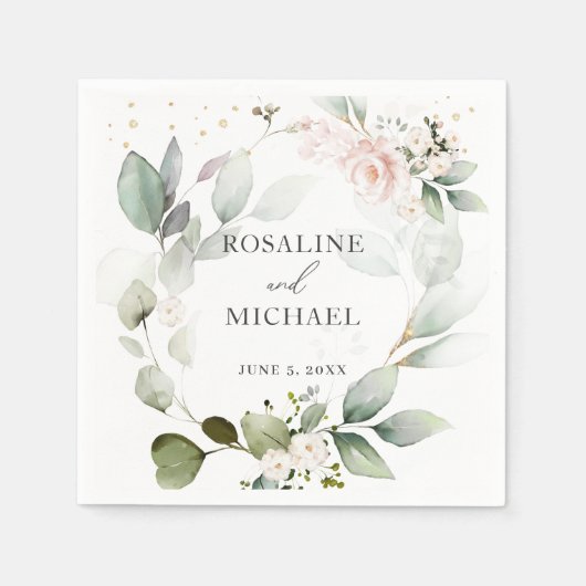 Serviette En Papier Serviettes de Mariage à fleurs vertes (Devant)