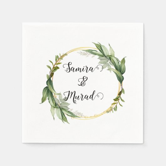 Serviette En Papier Serviettes de Mariage à fleurs vertes (Devant)