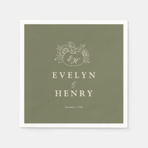 Serviette En Papier Serviettes de mariage à monogramme Olive Sage