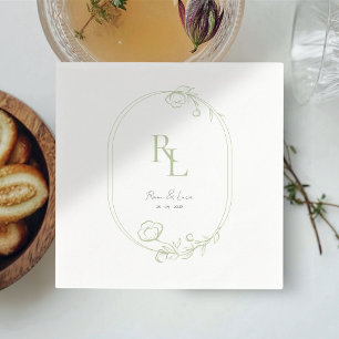 Serviette En Papier Serviettes de mariage à monogramme vert sur fond b